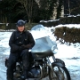 3.George Mann at Fountains Abbey in January 1958. Weather didn't stop us !  George was an early member of West Leeds, a skillful rider and continental tourer.