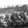 10. After the John Scatchard Mem. Trial 1956, Long Ashes. George Mann, Dorothy and Dick Barker, Gordon Palmer (Roys cousin), Ronald Kitchen (Dave Kinghorns cousin), Doreen Palmer, Bert Gardner, me and Clarrie Gaunt. The original print also showed Tom Morton sitting on his bike, back to the camera.